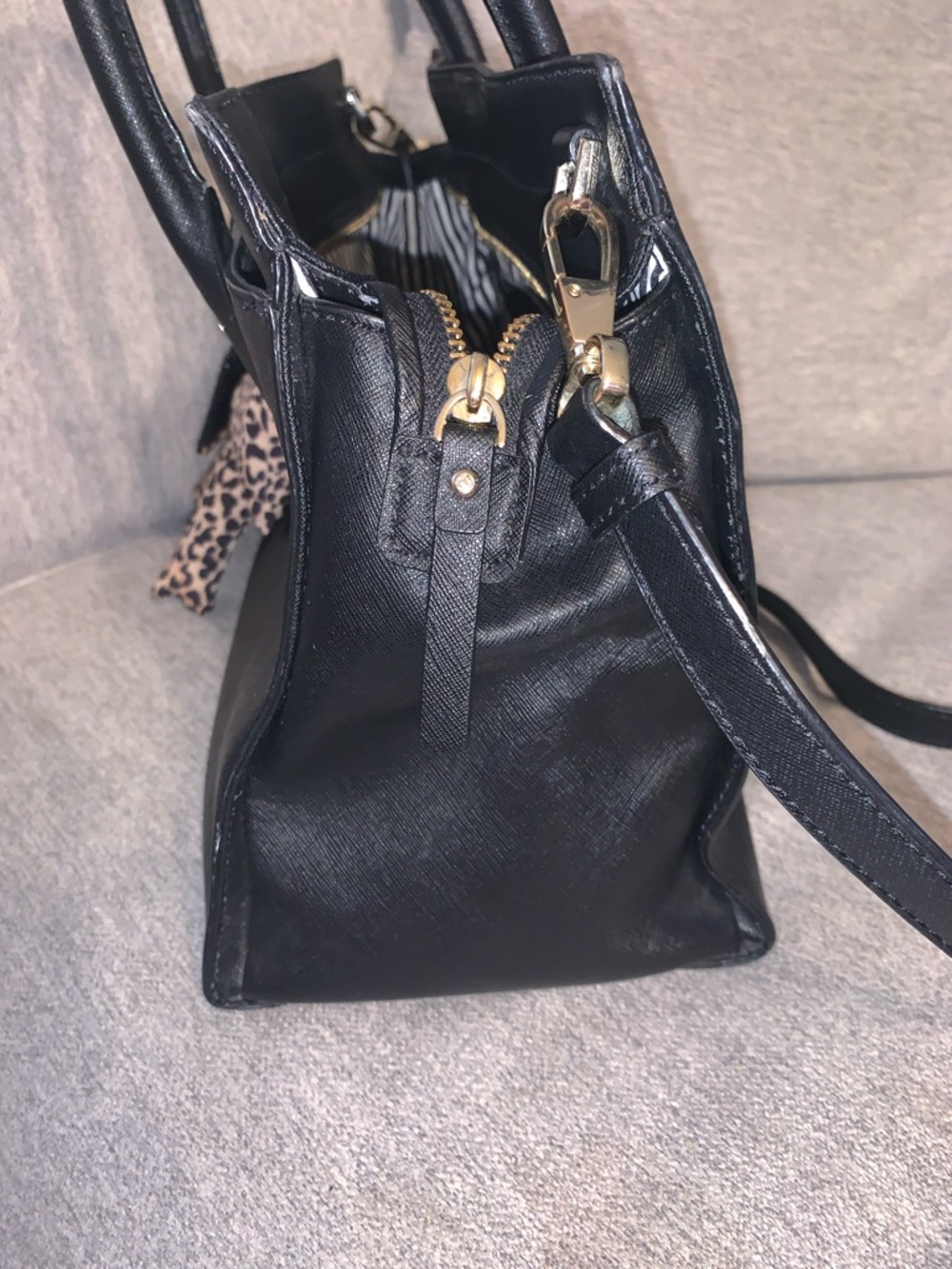kate spade Cameron Street Candace Black Leather Satchel crossbody Leopard Charm - Picture 11 of 14